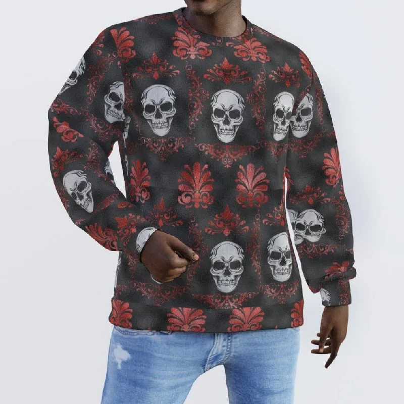 Men's Red Pattern With Skulls Long Sleeve Sweater Sophisticated Men's French