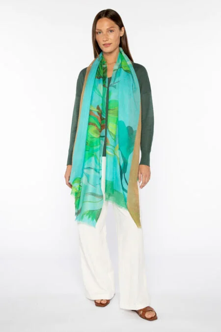 Kinross Cashmere Acacia Print Scarf Laid