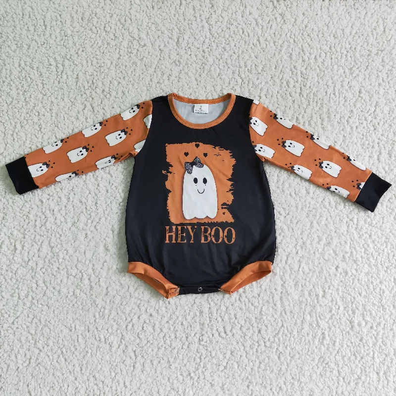 LR0136 Halloween Orange Black Ghost Cartoon Girls Long Sleeve Romper Athletic Men's Compression