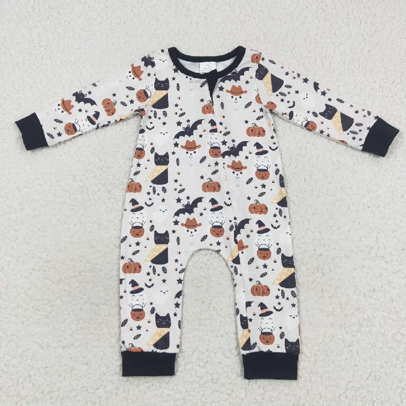 LR0554 Halloween Pumpkin Bat Zipper Girls Long Sleeve Romper Modern Men's Tech