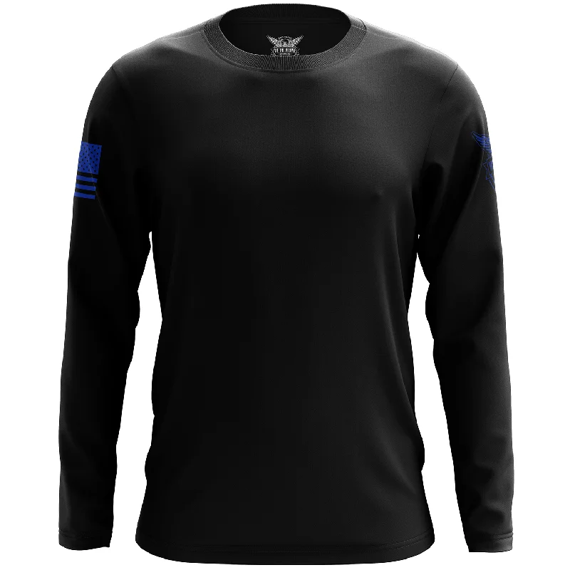 Basic - Black + Blue Long Sleeve Shirt Relaxed Men's Beach