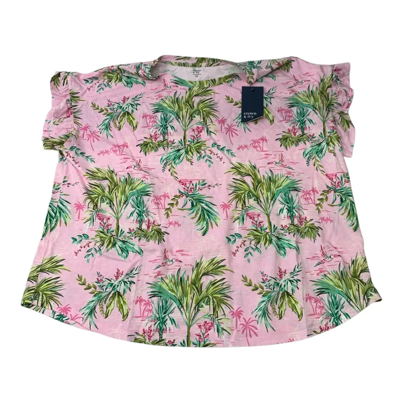 Top Short Sleeve Basic By Crown And Ivy In Tropical Print, Size: Xxl Monochromatic All