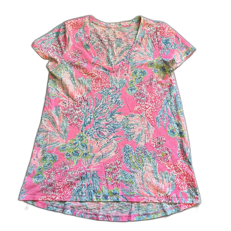 Top Short Sleeve Designer By Lilly Pulitzer In Blue & Pink, Size: Xs Modern Men's Geometric