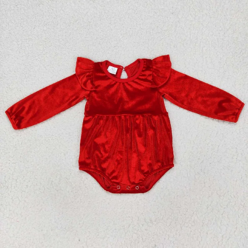 LR0713    Red Ruffles Velvet Dance Girls Long Sleeve Romper Bohemian Men's Free