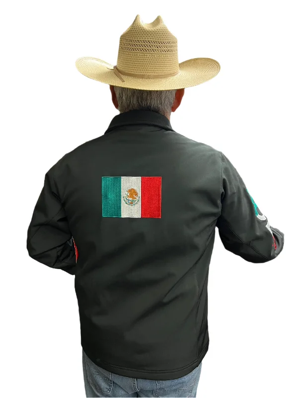 Men's Black Soft Shell Embroidered MEXICO Jacket Bold Men's Statement