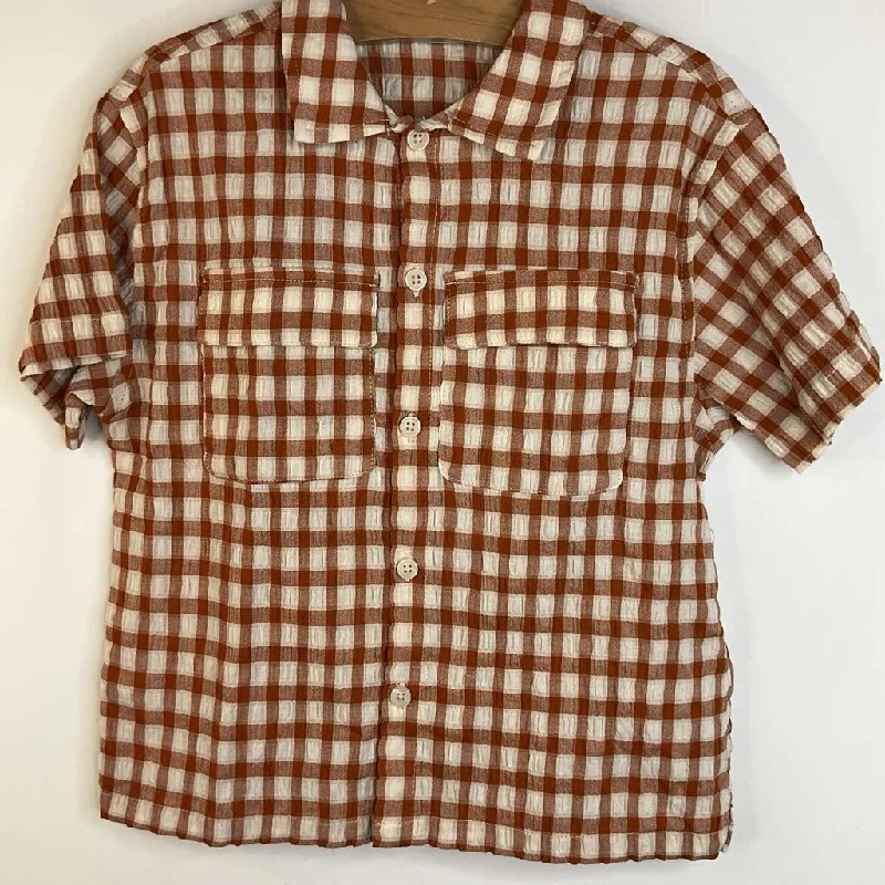 Size 5: Zara Creme & Burnt Orange Gingham Plaid Button-up Short Sleeve Shirt NEW w/ Tag Trendy Men's Scandinavian