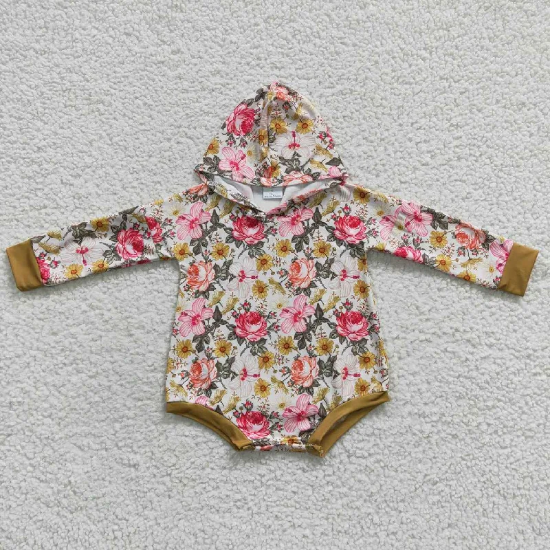 LR0299 Pink Floral Flower Hoodies Girls Long Sleeve Romper Sporty Men's Tennis