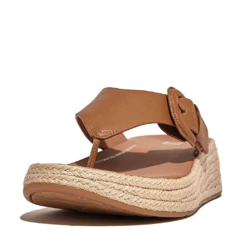 FitFlop F-Mode Espadrille Adj. Leather Flatform Toe-Thongs Sandals - Light Tan Cool Men's Distressed