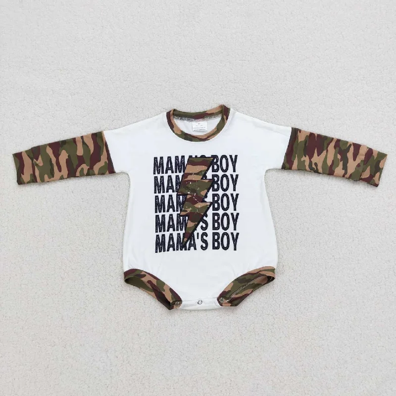 LR0676  Leopard Camo Mama's Boy Girls Long Sleeve Romper Gym