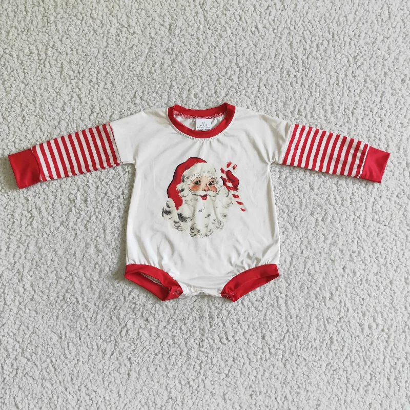 LR0104 Christmas Red Stripes Santa Girls Long Sleeve Romper Elegant Men's Cashmere