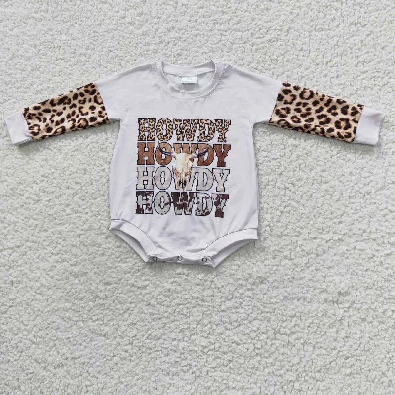 LR0282 Howdy Leopard Girls Long Sleeve Romper Tough Men's Military