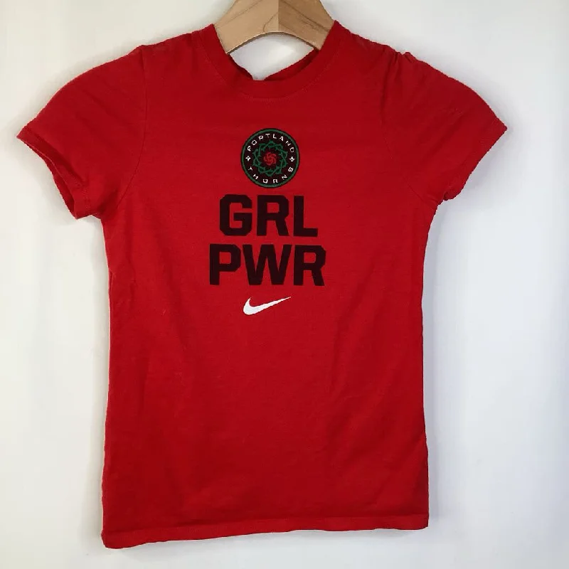 Size 8-9: Nike Red Portland Thorns "GRL PWR" T-Shirt Sleek Men's Metallic