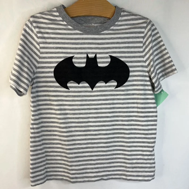 Size 6-7 (120): Hanna Andersson Grey/White Striped Batman Symbol T-Shirt Cozy Men's Sherpa