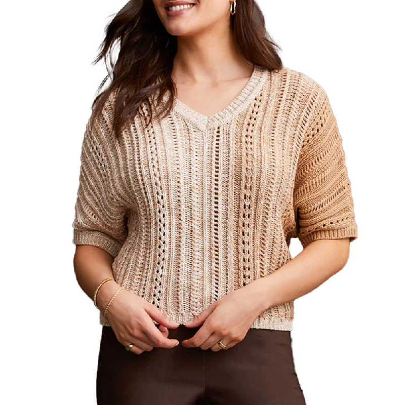 Tribal Dolman Elbow Sleeve Sweater - H Tan Monochromatic All