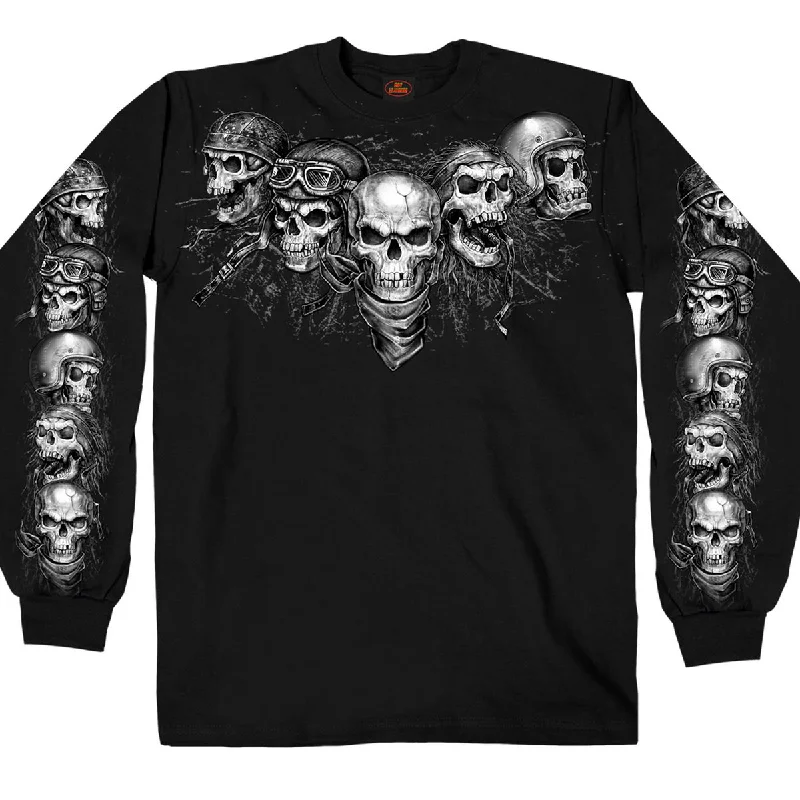 Hot Leathers GMS2423 Men’s ‘Five Skulls’ Long Sleeve Black T-Shirt Preppy Men's College