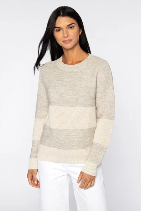 Kinross Cashmere Lurex Stripe Crew Monochromatic All