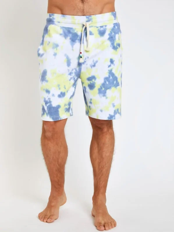 Men's Pull On Shorts In Citron Marble Laid