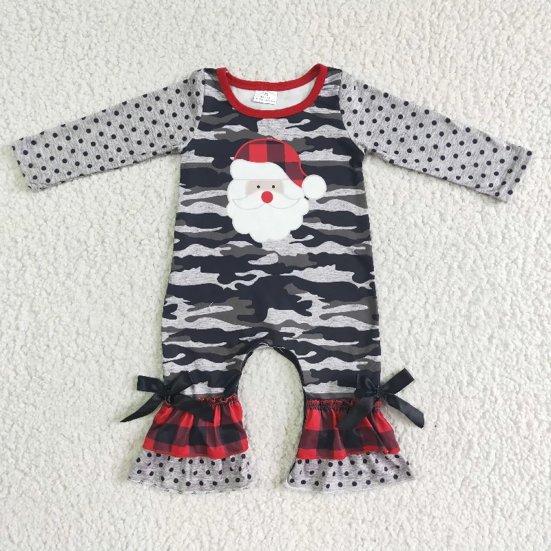 6 A24-9 Christmas Santa Camo Grey Girls Long Sleeve Romper Beach